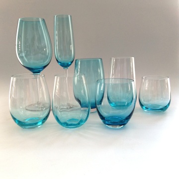 mouth blown blue goblet glass stemless wine cup