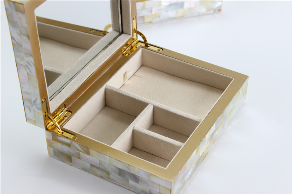 Caja de joyería de oro labio concha espejo para decoración del hogar