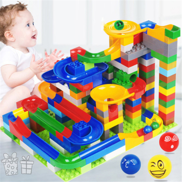 Fun Lock Duplo Marble Race Run Maze Ball Track Construction Building Blocks Set Kids Learning Educational Toys Bricks Children