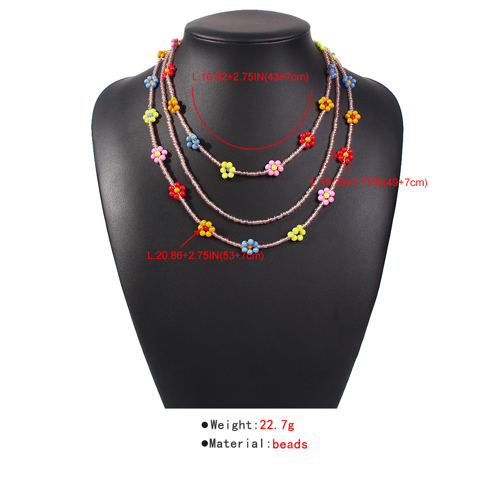 Handmade Flower Colorful Bead Three Layer Necklace Bohemian Necklace For women