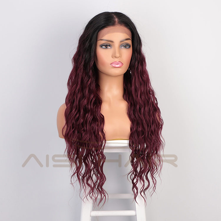 Aisi Hair Topselling 26 Inch Long Wavy Ombre Red Color Wig Body Wave Swiss Lace Wig Synthetic Lace Frontal Wigs For Black Women