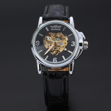 winner alloy watch with leather band personalized heart shaped dial design