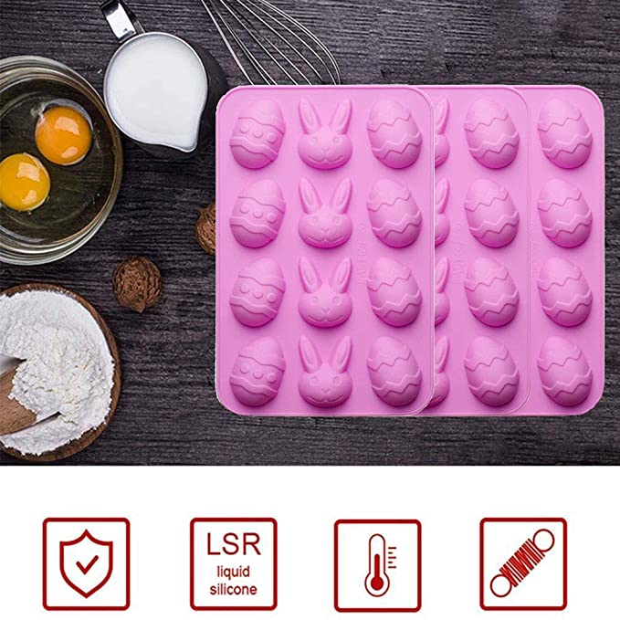 Easter Egg and Bunny Silicone Molds Tray for Chocolate Candy Gummy Ice Cube Jello Jelly Cake Mini Soap Wax Crayon Melt