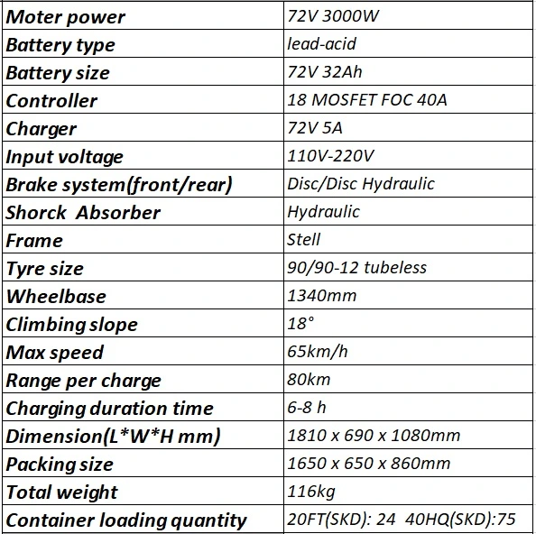 Fast Speed High Power 3000W Electric Motorcycle