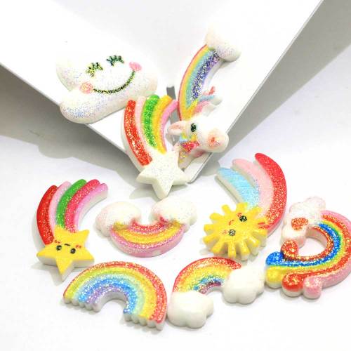 Mix Style Colorful Glitter Resin Rainbow  Flat Back Cabochon Resin Star Rainbow For Phone DIY Decoration Art