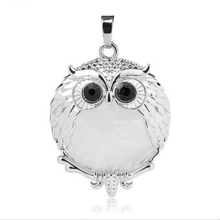Clear Crystal 24mm Beads Silver Owl Pendant