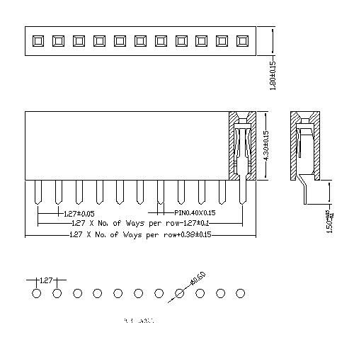 1.27 mm Female Header Single Row Straight Type