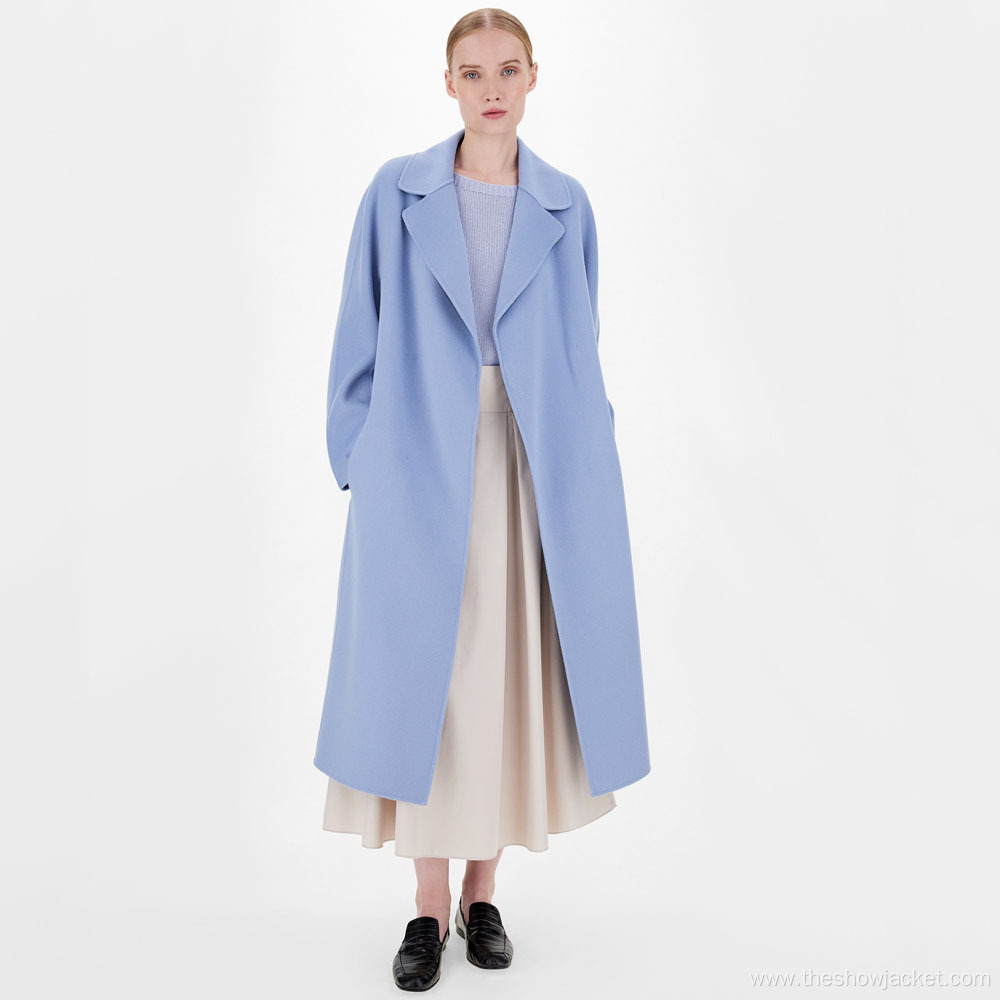 Customized Women Tie Up Wool Trench Long Coat