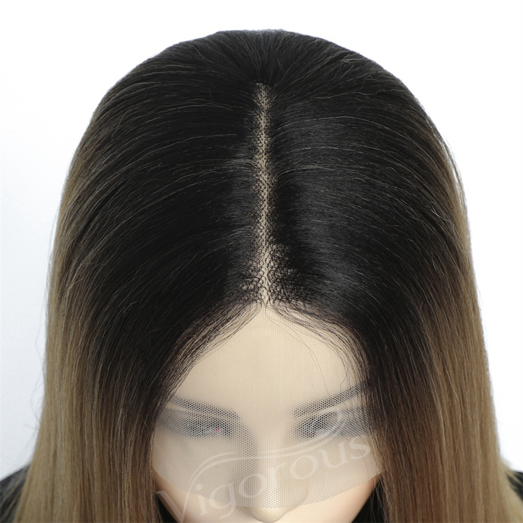 Vigorous wholesale fashion 14 inch cheap price new ombre brown straight handmade short synthetic hair lace front wig