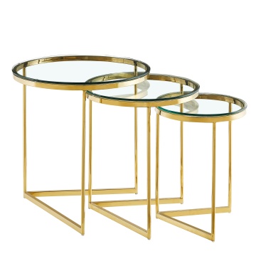 3-Piece Gold Nesting End Tables with Glass