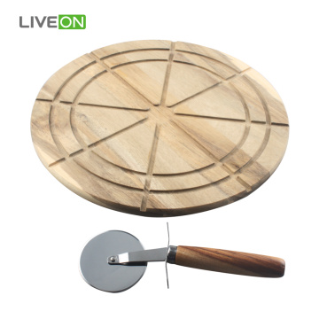 Wooden Pizza Cutting Board With Pizza Knife