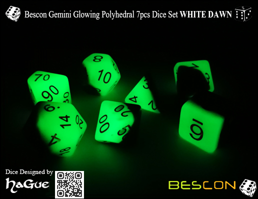 Bescon Gemini Glowing Polyhedral 7pcs Conjunto de Dados VERDE DAWN-2 Bescon Gemini Glowing Polyhedral 7pcs Dice Set GREEN DAWN-2