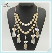 Hotsale Women Gold Clear Double Rhinestone Bead Chain Irregular Acrylic Stone Pendant Necklace