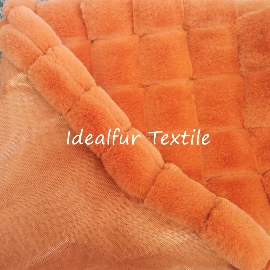 Jacquard Rabbit Fake Fur with Square Design