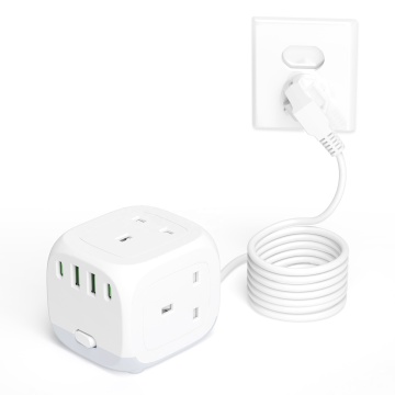 UK Power Strip 3 Outlets 2 USB 2C Charging Extension Cord - High Quality UK Type Powercube