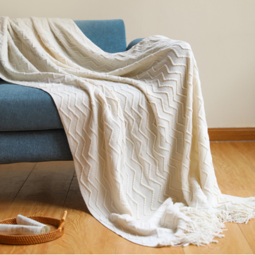 Thickened acrylic sofa knitted tassel blanket
