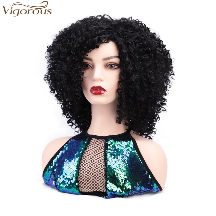 Vigorous High Temperature Synthetic Black Party Halloween Wig Cheap Short Kinky Curly Wigs for African American Women