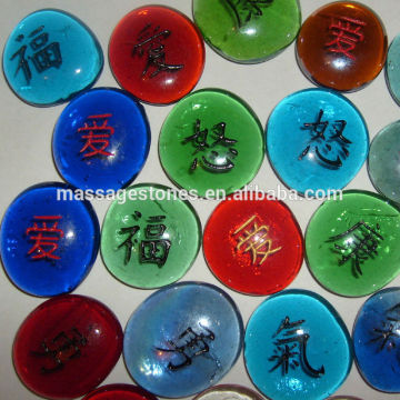 Colored Inspirational Engraved glass word stones wishing stone glass pebbles