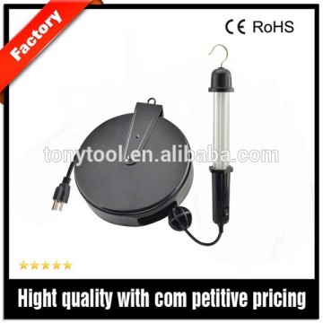 Heavy duty metal case ABS plastic power cord retracted electrical cord reel with a work light