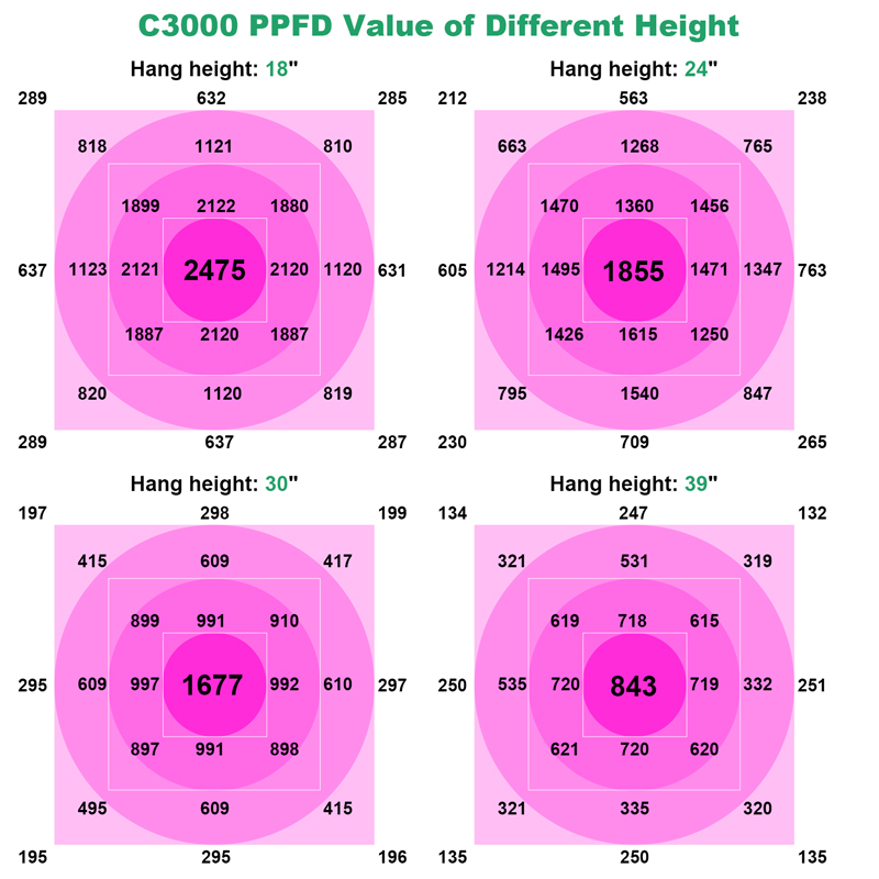 PPFD-Wert der C3000-LED wächst Licht PPFD value of C3000 LED grow light