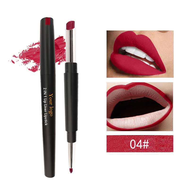 12 color Double ended lipstick lip liner Matte lip stick 2 in 1 multifunctional lipstick pvc waterproof Lip stick pen