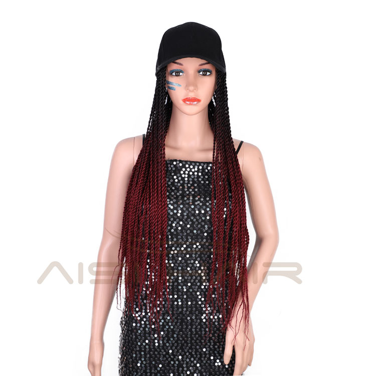 Aisi Hair Heat Resistant Synthetic Baseball Hat With Crochet Twist Braiding Hair Extension For Black Women Synthetic Hair Wigs