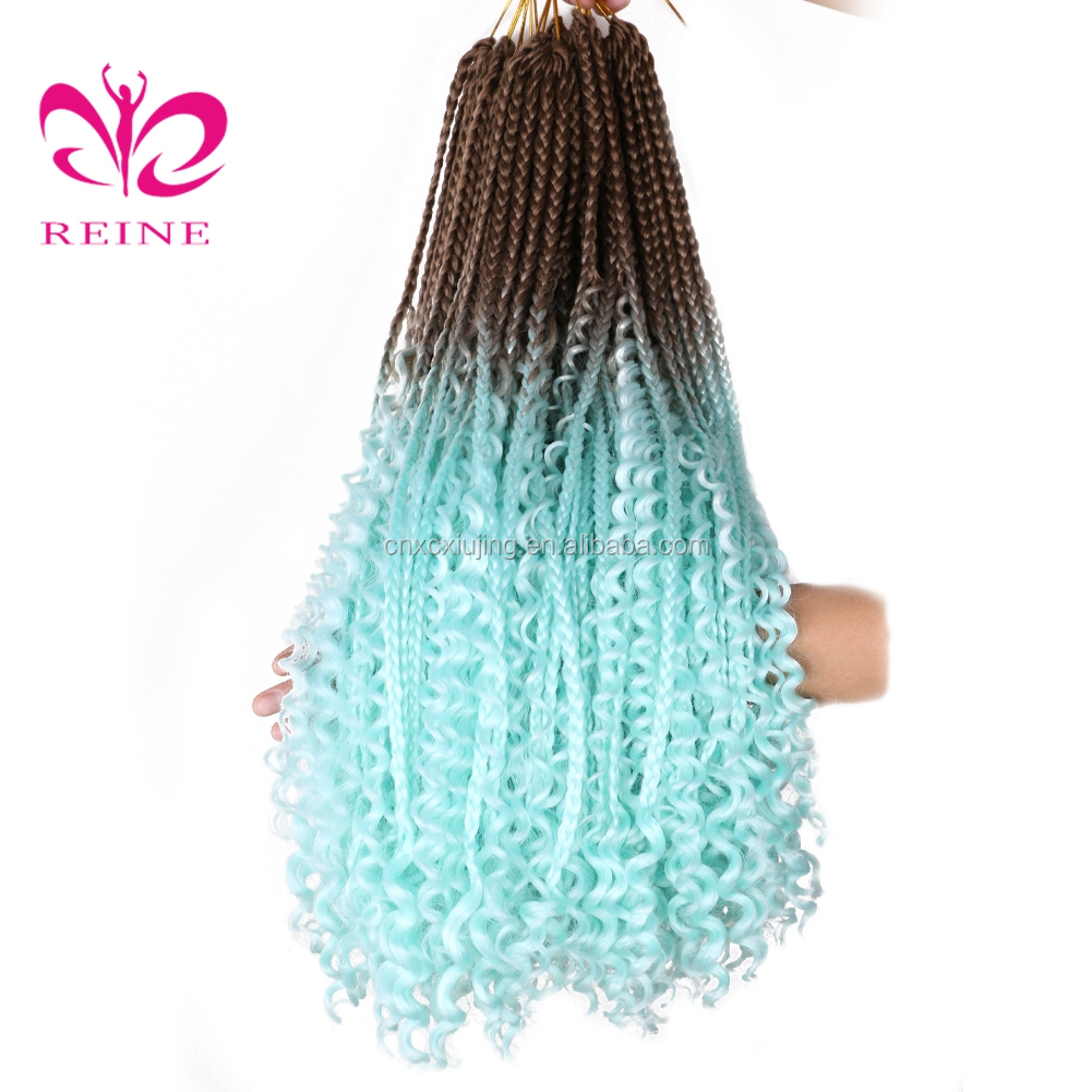 REINE Box Braids Hair Synthetic Crochet Bohemian Hair With Curl End 18 inch Boho Box Braided Hair Extension
