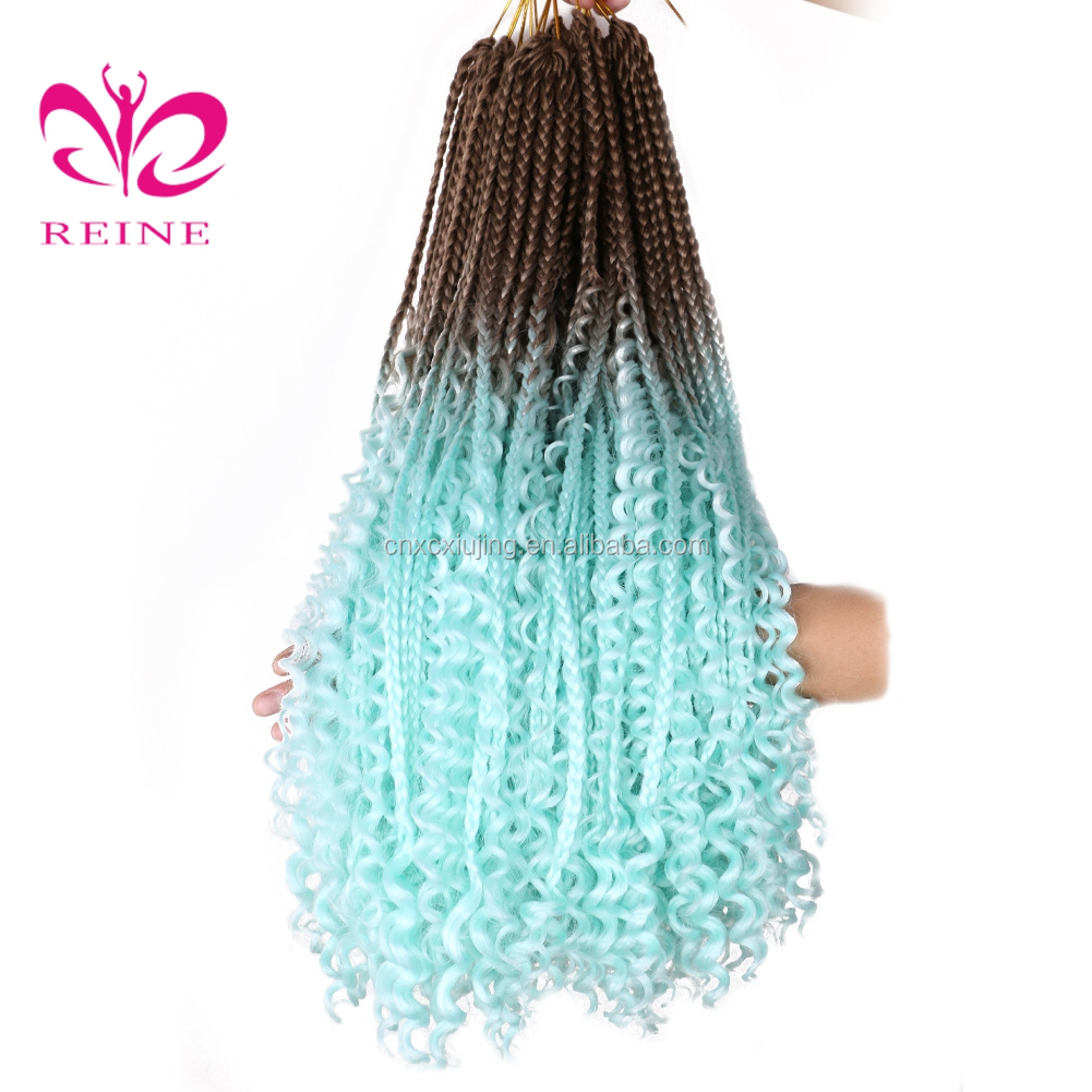 REINE Box Braids Hair Synthetic Crochet Bohemian Hair With Curl End 18 inch Boho Box Braided Hair Extension