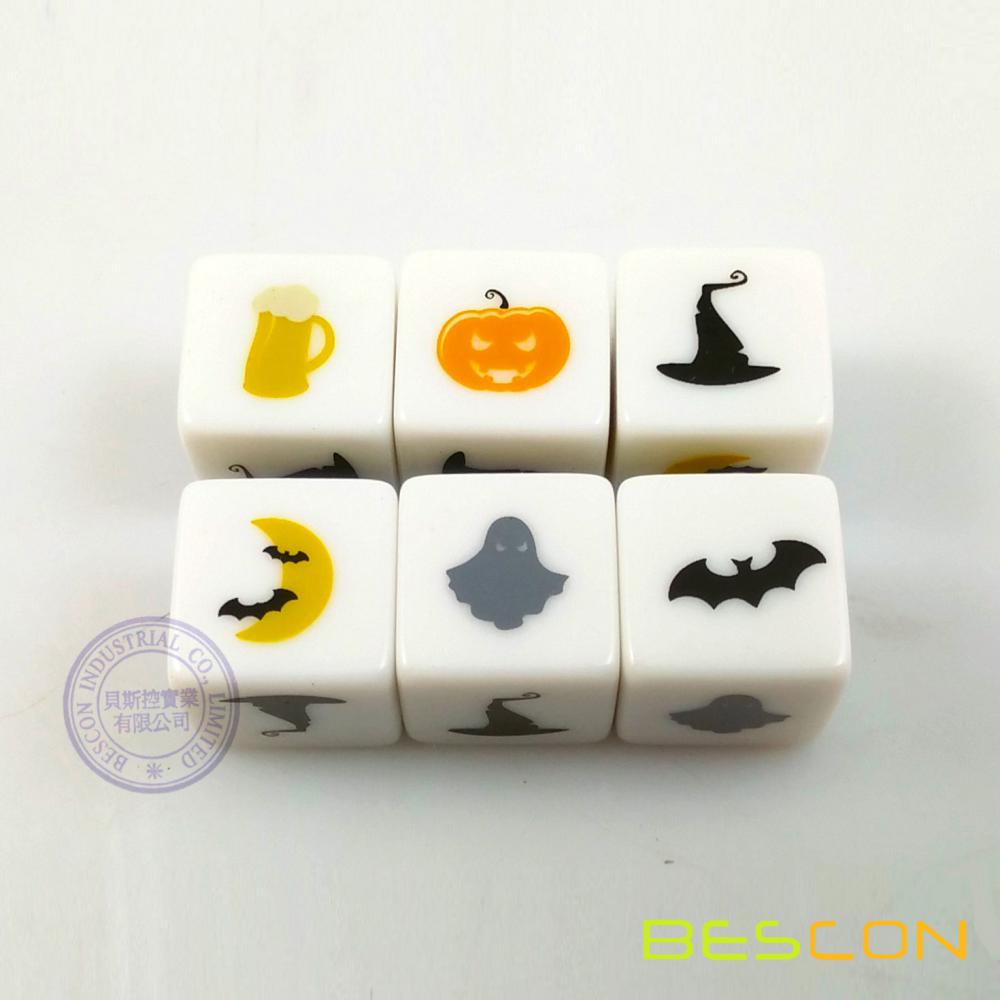 6 lados dados plástico de encargo de impresión Halloween día recto 16MM