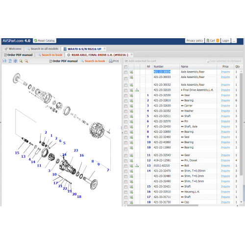 WA470-6 후면 Alex Assy 용 Komatsu 421-23-30034