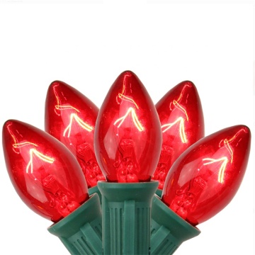 Red Incandescent C7 Christmas Lights Green Wire