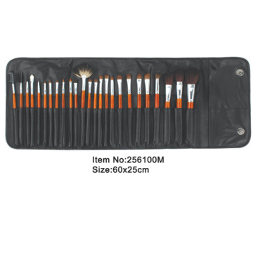 21pcs wood handle animal hair makeup brush kit with Stitching satin folder