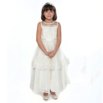 fancy white long lace embroidery flower first communion dress flower girl dress