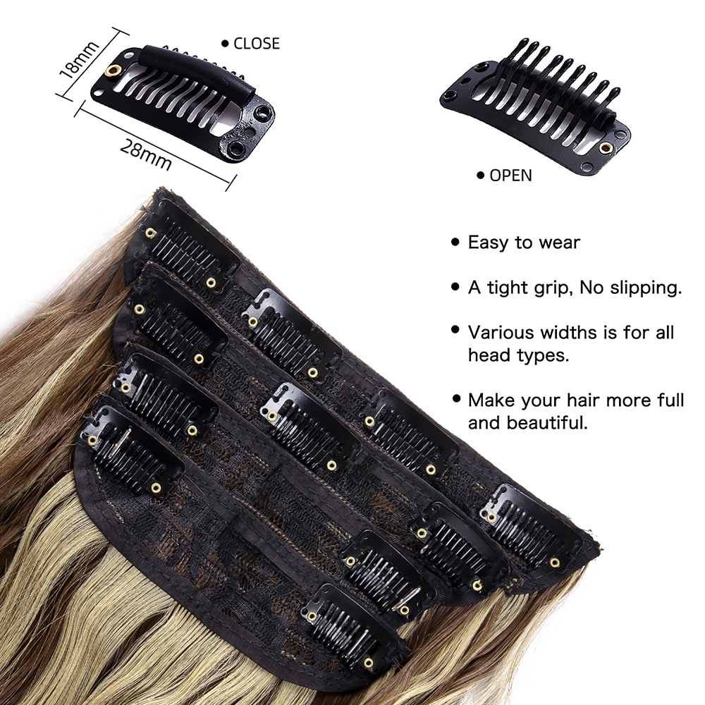 Alileader High Quality Ombre Blonde Hairpieces Synthetic Long Wavy Hair Extensions Natural Black Clips In Hair Extensions