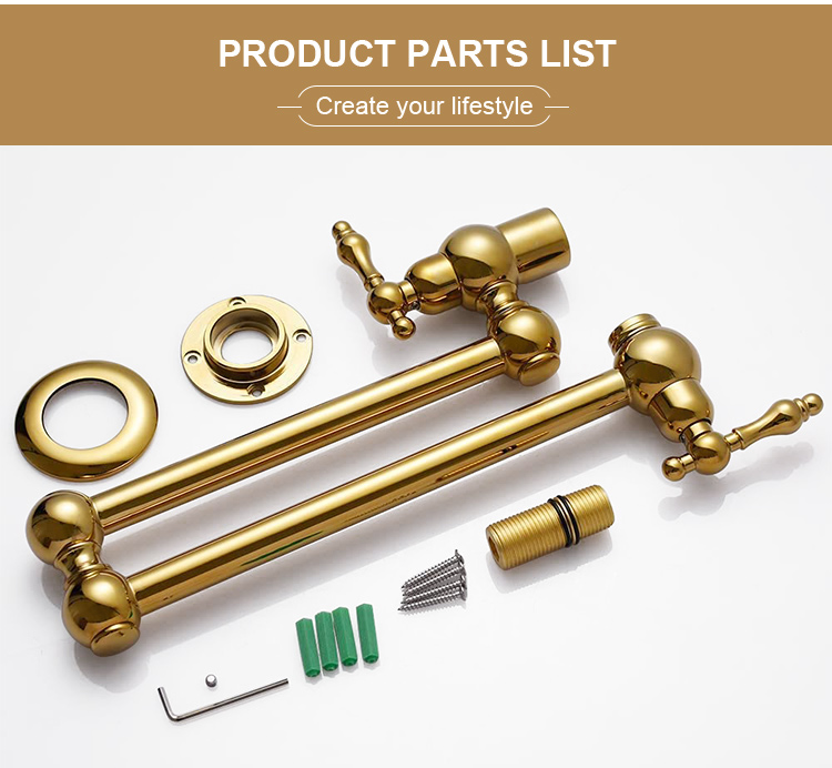 Hot Sale Gold Brass Wall Mount Kitchen Faucet Gold Folding Pot Filler Faucet