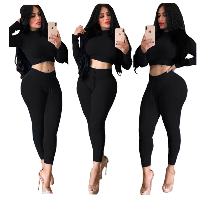 C6258 Womens regular pants two piece outfits pullover sexy sets woman clothes