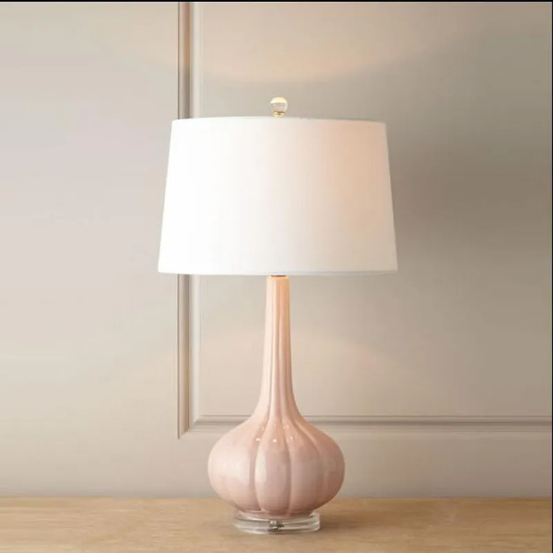 Chic Pink Striped Pumpkin Lamp for Modern Bedroom Aesthetics