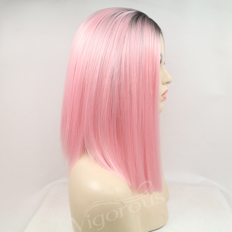 Vigorous ombre short bob blonde premium high quality straight wholesale black women synthetic hair wigs with lace front