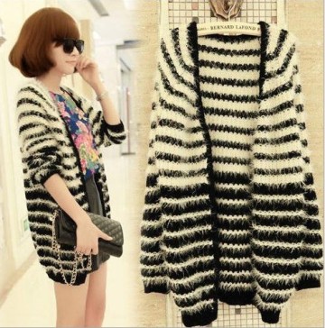 Mohair Cardigan Sweater Horizontal Stripe