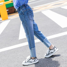 Fashion all-match new style young girl jeans kids blue tight designer jean