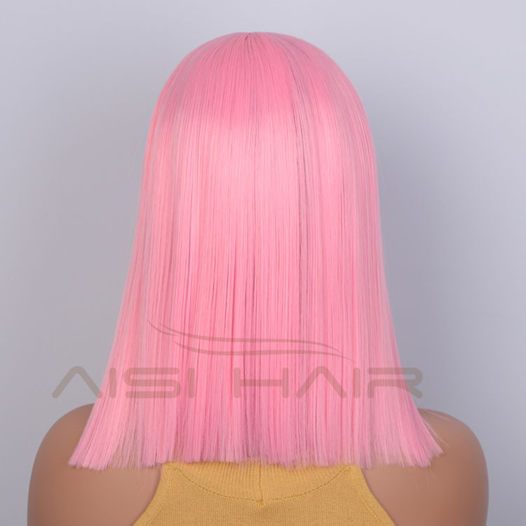 Aisi Hair Medium Long 16 Inch Cosplay Pink Wig Front Lace Wig Silky Straight Synthetic Lace Frontal Hair Wigs For Black Women