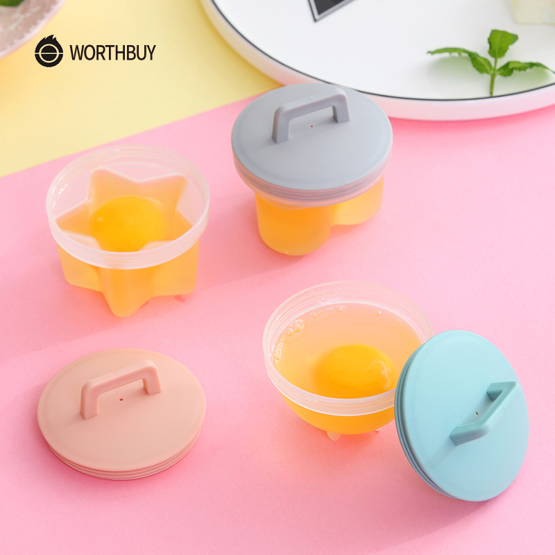 4 Pcs/Set Cute Egg Boiler Plastic Poacher Set Kitchen Cooker Tools Egg Mold Form With Lid Brush Pancake Maker