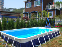Inflatable Pvc Metal Frame Swimming Pools Customized With Repair Kits / Ramp
