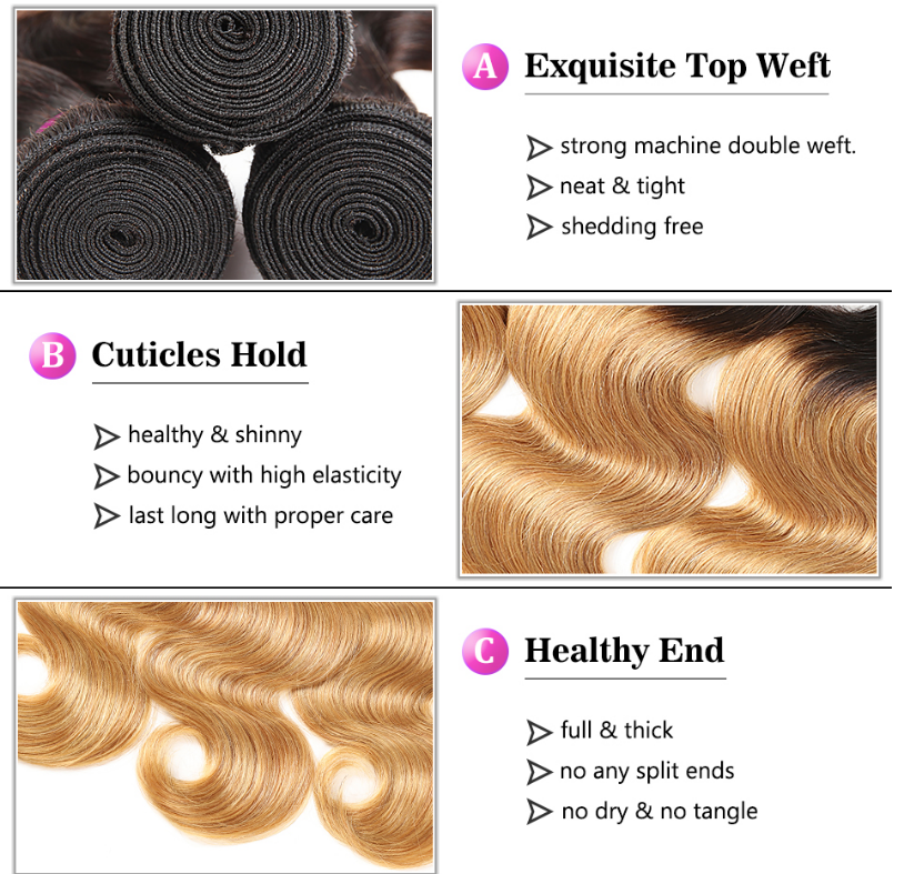 Ombre Blonde 8A Grade Virgin Brazilian Body Wave Hair Weaves With Frontal, Wholesale Cuticle Align Hair Vendors