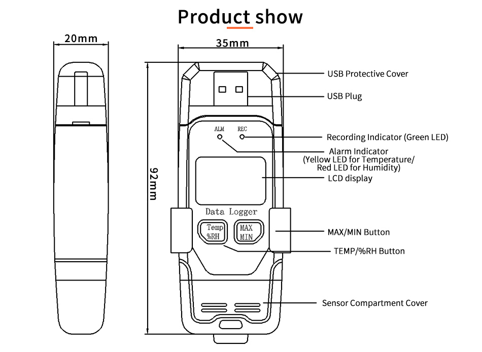 Usb Logger USB Cold Chain Temperature and humidity Data Logger USB RH data logger HENGKO HK-J9A105