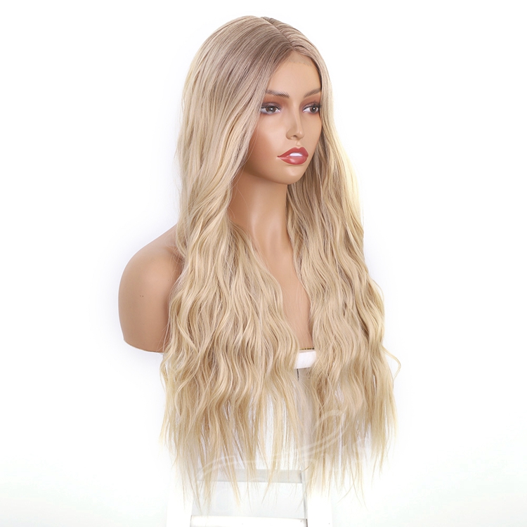 Lace Synthetic Wig Colored Blonde Hair Long Body Wavy Middle Part High Quality Good Premium Hair Cheap Price