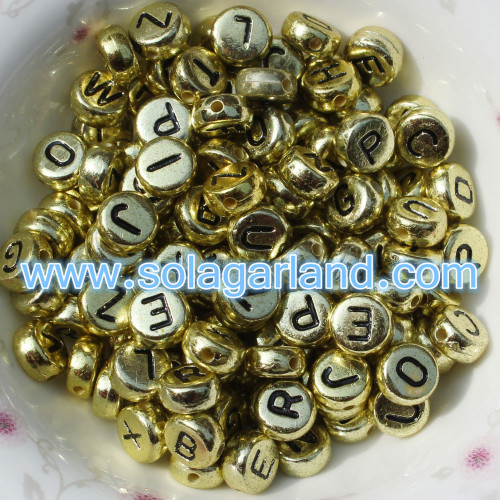 Fashional Mixed & Individual 4x7MM Acrylic Gold Coin Beads Round Flat Alphabet Letter Beads