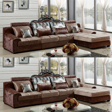 Hand Carved L-Shaped Fabric Chaise Lounge Sofa