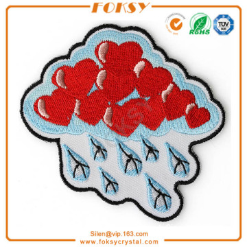 Lovely Rainy clouds with red heart embroidery applique