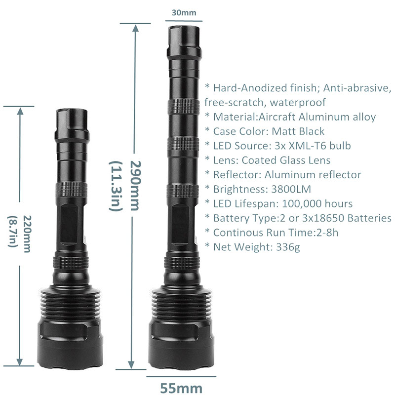 3 xm-l t6 led super bright torch lantern 3000 lumens tactical flashlight